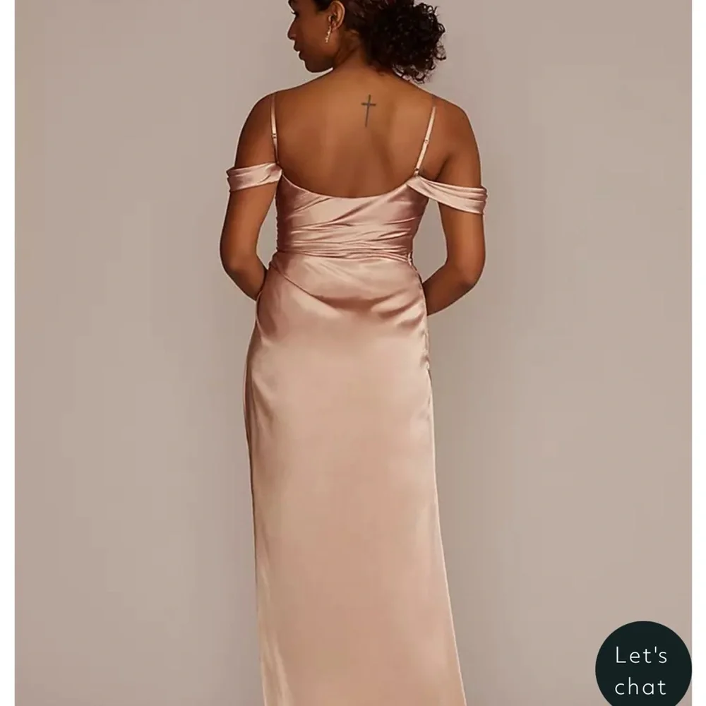 NWT Elegant Off-Shoulder Beige Satin Dress size 16 Galina Signature - Picture 2 of 7